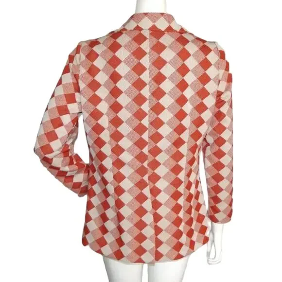VINTAGE Blazer, M/L, Orange/Off-White Diamonds/Check, 2 buttons, Poly - Picture 10 of 12